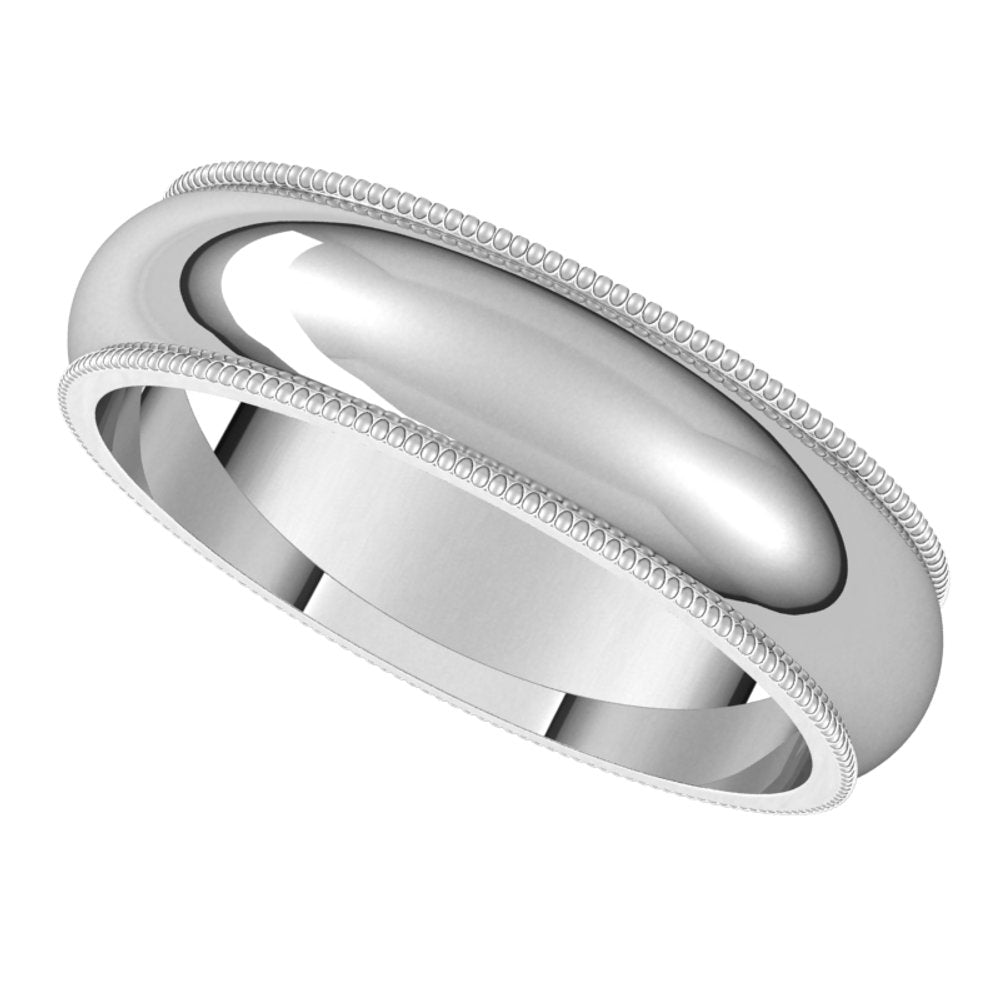 14K X1 White 5 mm Milgrain Half Round Band Size 10