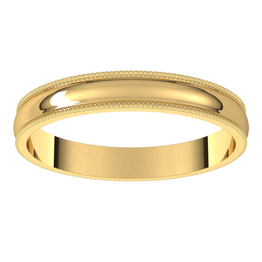 14K Yellow 3 mm Milgrain Half Round Light Band