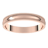 10K Rose 3 mm Milgrain Half Round Light Band Size 7