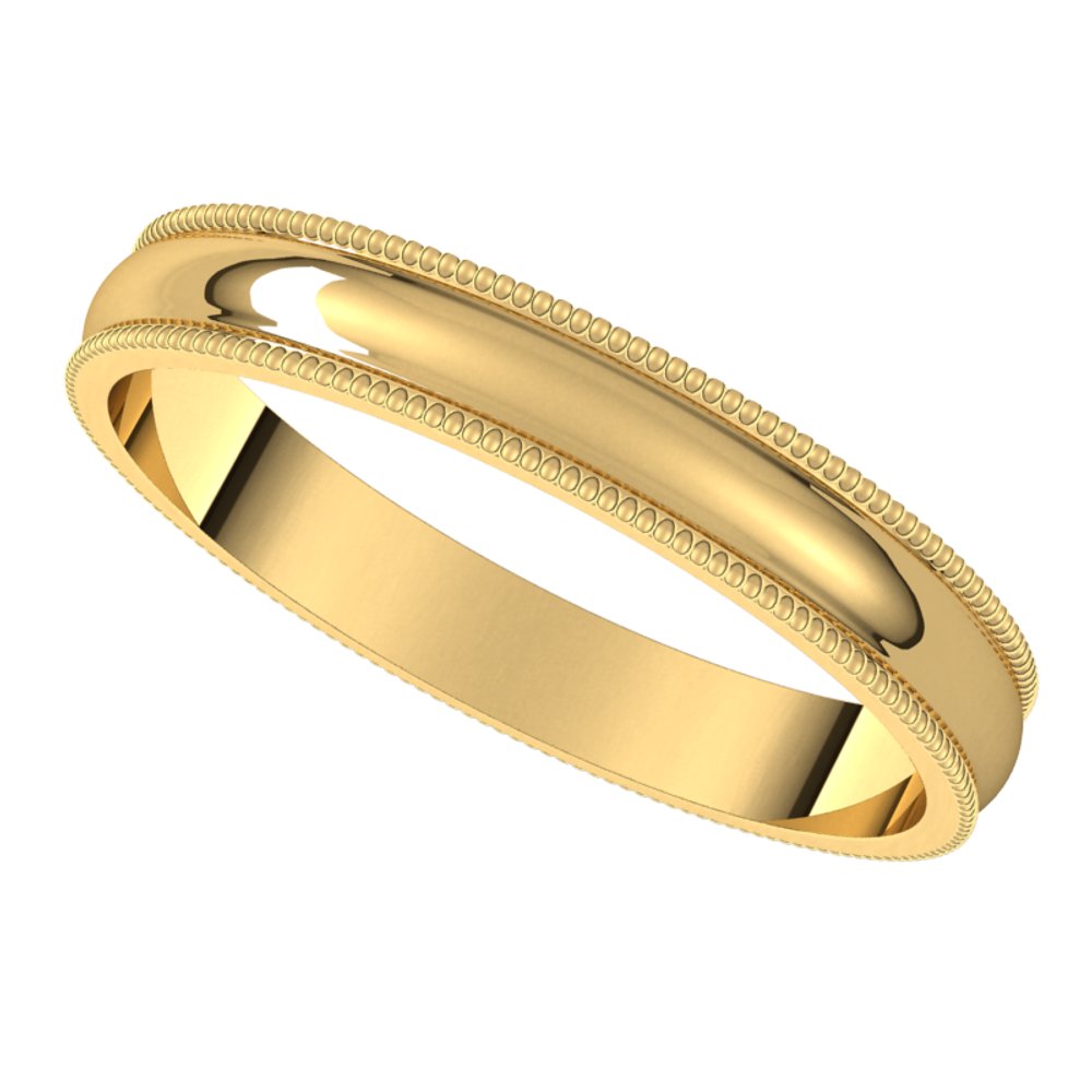 14K Yellow 3 mm Milgrain Half Round Light Band