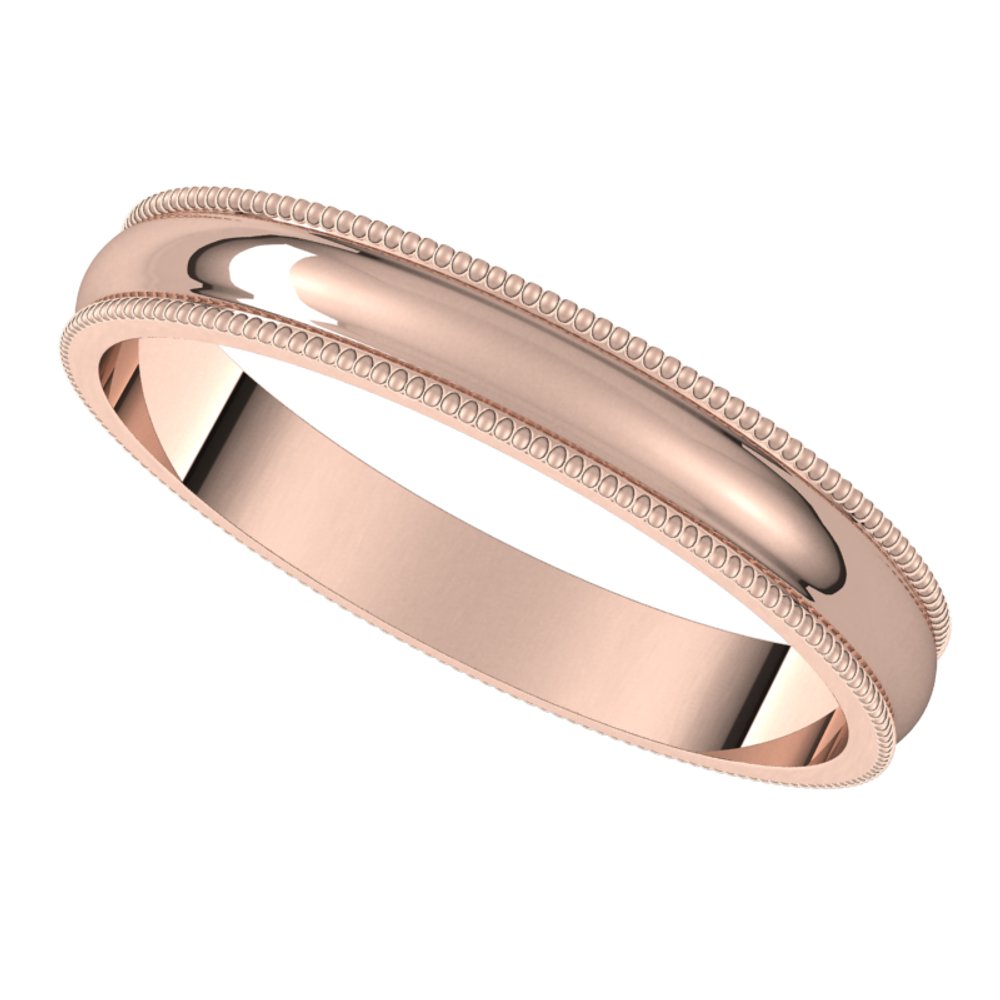 10K Rose 3 mm Milgrain Half Round Light Band Size 7