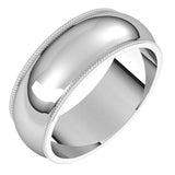 Platinum 7 mm Milgrain Half Round Band Size 10 