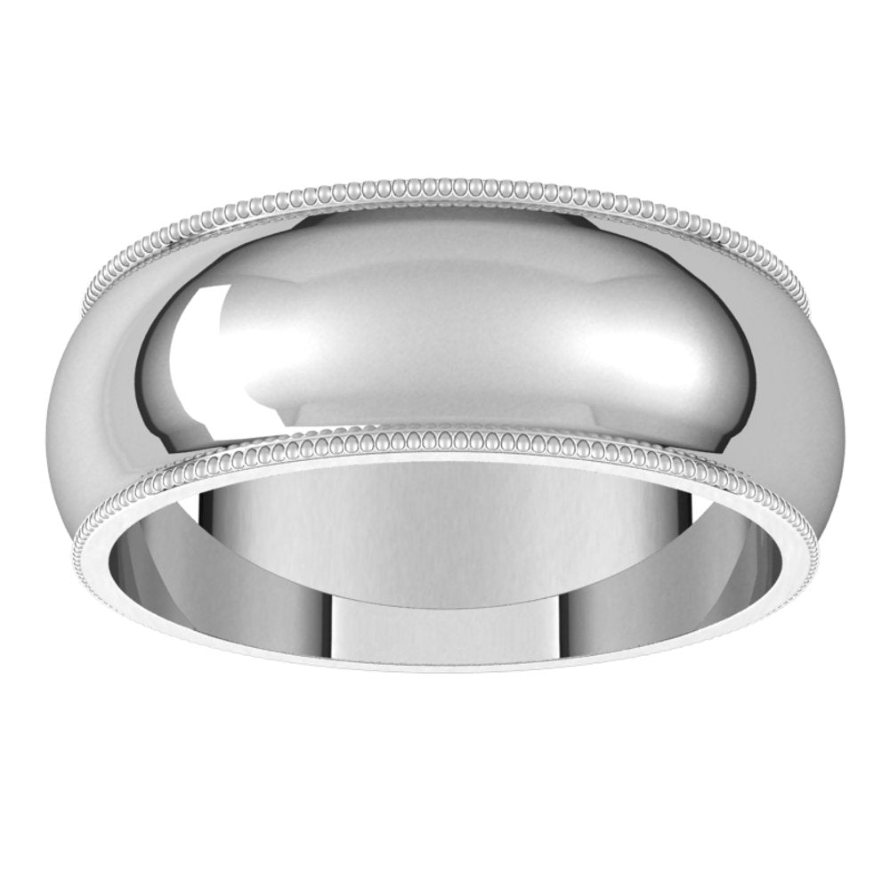 Platinum 7 mm Milgrain Half Round Band Size 10