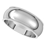 14K White 7 mm Milgrain Half Round Band Size 9