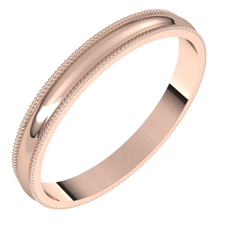 14K Rose 2.5 mm Milgrain Half Round Light Band Size 9