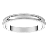 Platinum 2.5 mm Lightweight Milgrain Half Round Band Size 7.5