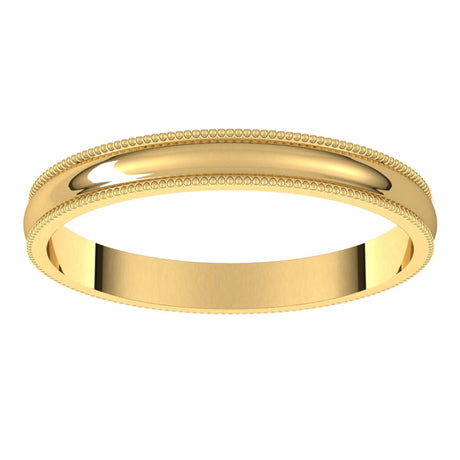 14K Yellow 2.5 mm Lightweight Milgrain Half Round Band Size 8.5