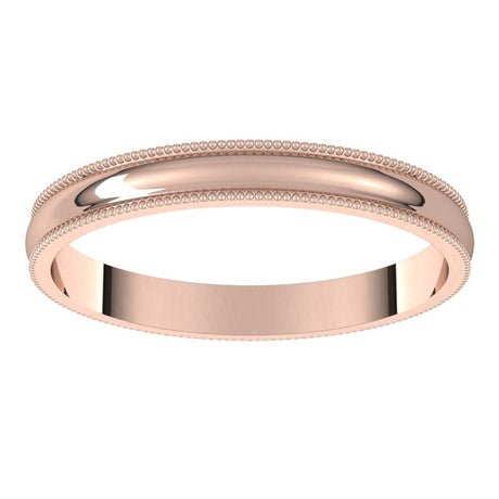 14K Rose Gold 2.5 mm Lightweight Milgrain Half Round Band Size 10