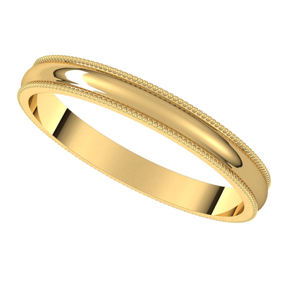 14K Yellow 2.5 mm Lightweight Milgrain Half Round Band Size 7.5