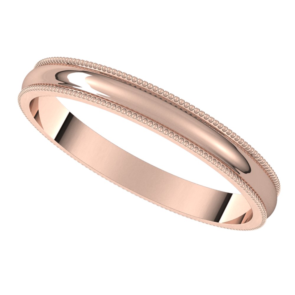 14K Rose 2.5 mm Lightweight Milgrain Half Round Band Size 9
