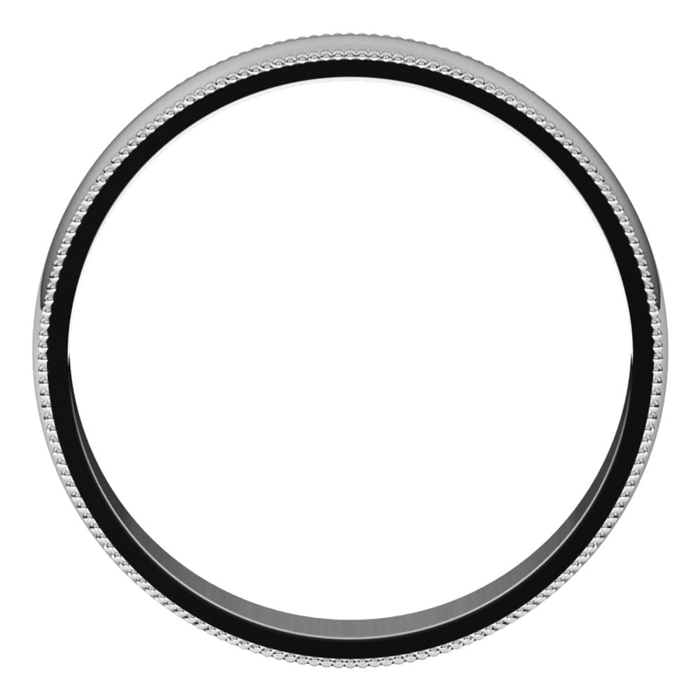 Platinum 4 mm Milgrain Half Round Light Band Size 7.5