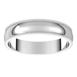 Platinum 4 mm Milgrain Half Round Light Band Size 7.5