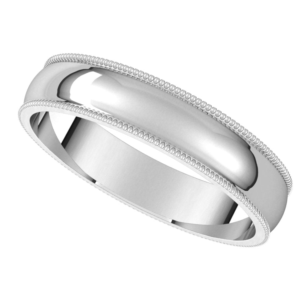 Platinum 4 mm Milgrain Half Round Light Band Size 7.5