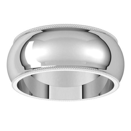14K White 8 mm Milgrain Half Round Band