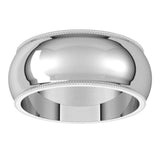 Continuum Sterling Silver 8 mm Milgrain Half Round Band Size 9 