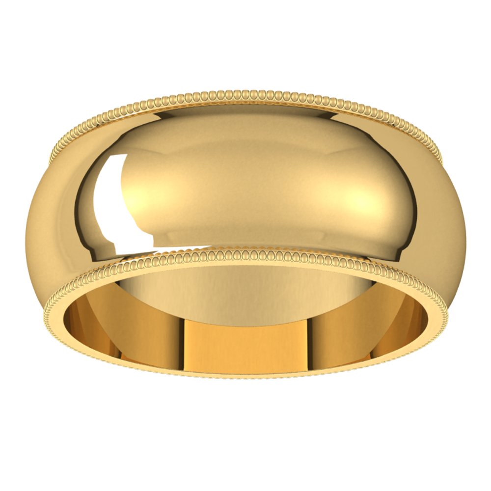 14K Yellow Gold 8 mm Milgrain Half Round Band Size 9 