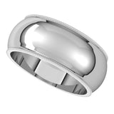 14K White 8 mm Milgrain Half Round Band Size 10