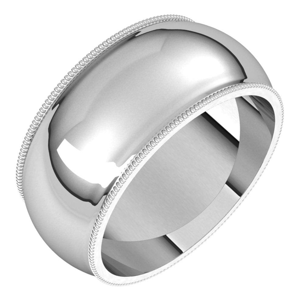 14K White Gold 9 mm Milgrain Half Round Band Size 9 