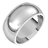 14K White Gold 9 mm Milgrain Half Round Band Size 9 