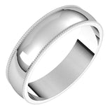 14K White 5 mm Milgrain Half Round Light Band Size 9