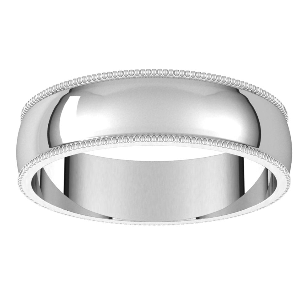 14K White 5 mm Milgrain Half Round Light Band Size 9