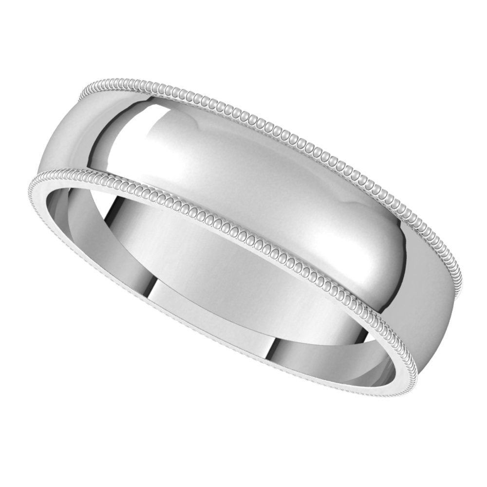 14K White 5 mm Milgrain Half Round Light Band Size 9