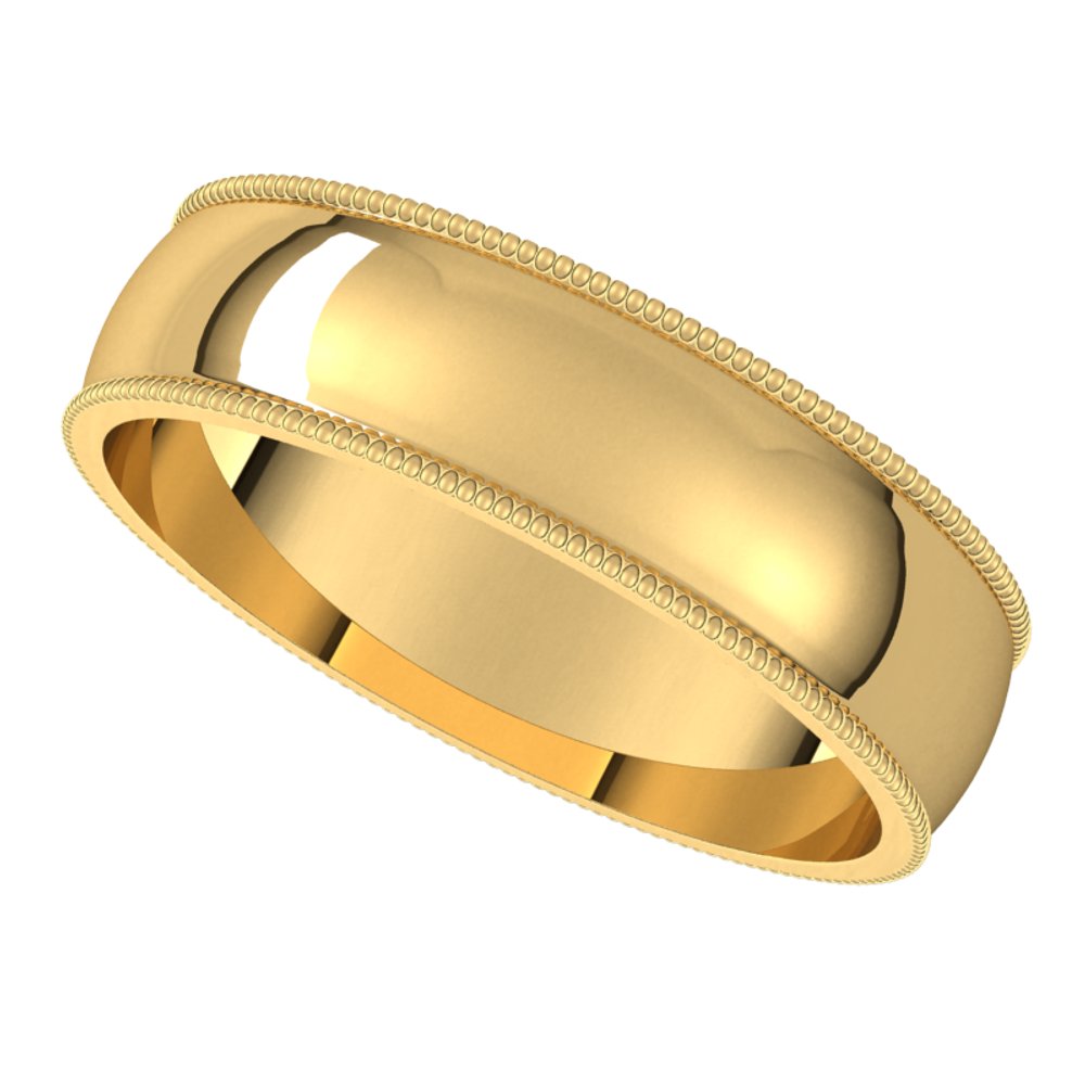 14K Yellow 5 mm Milgrain Half Round Light Band