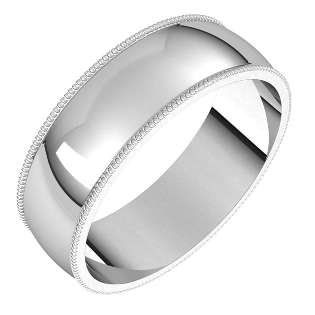 Platinum 6 mm Milgrain Half Round Light Band Size 12.5