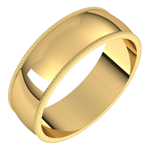 14K Yellow 6 mm Milgrain Half Round Light Band Size 7.5