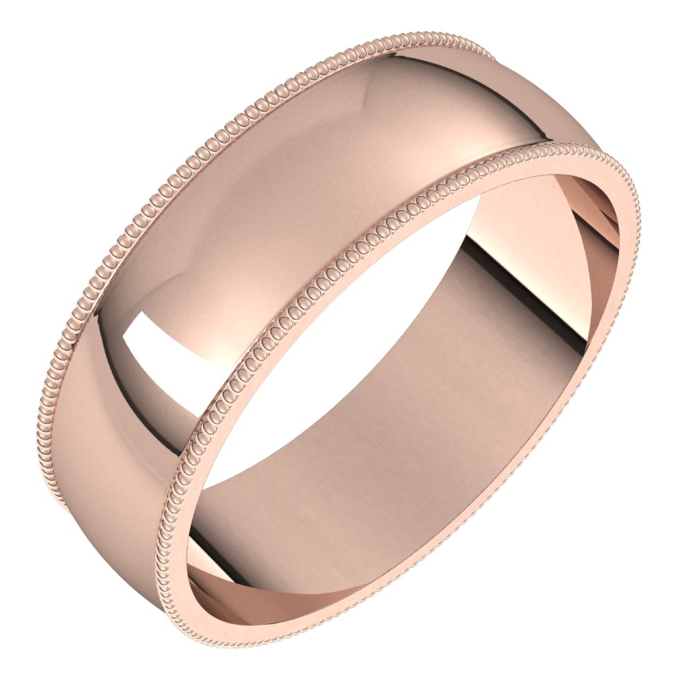 14K Rose 6 mm Milgrain Half Round Light Band Size 7