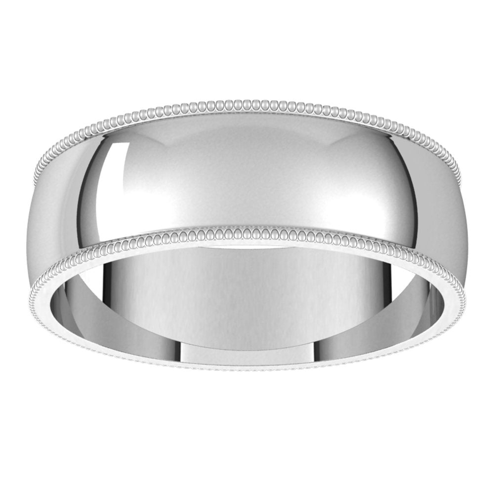 Platinum 6 mm Milgrain Half Round Light Band Size 12.5