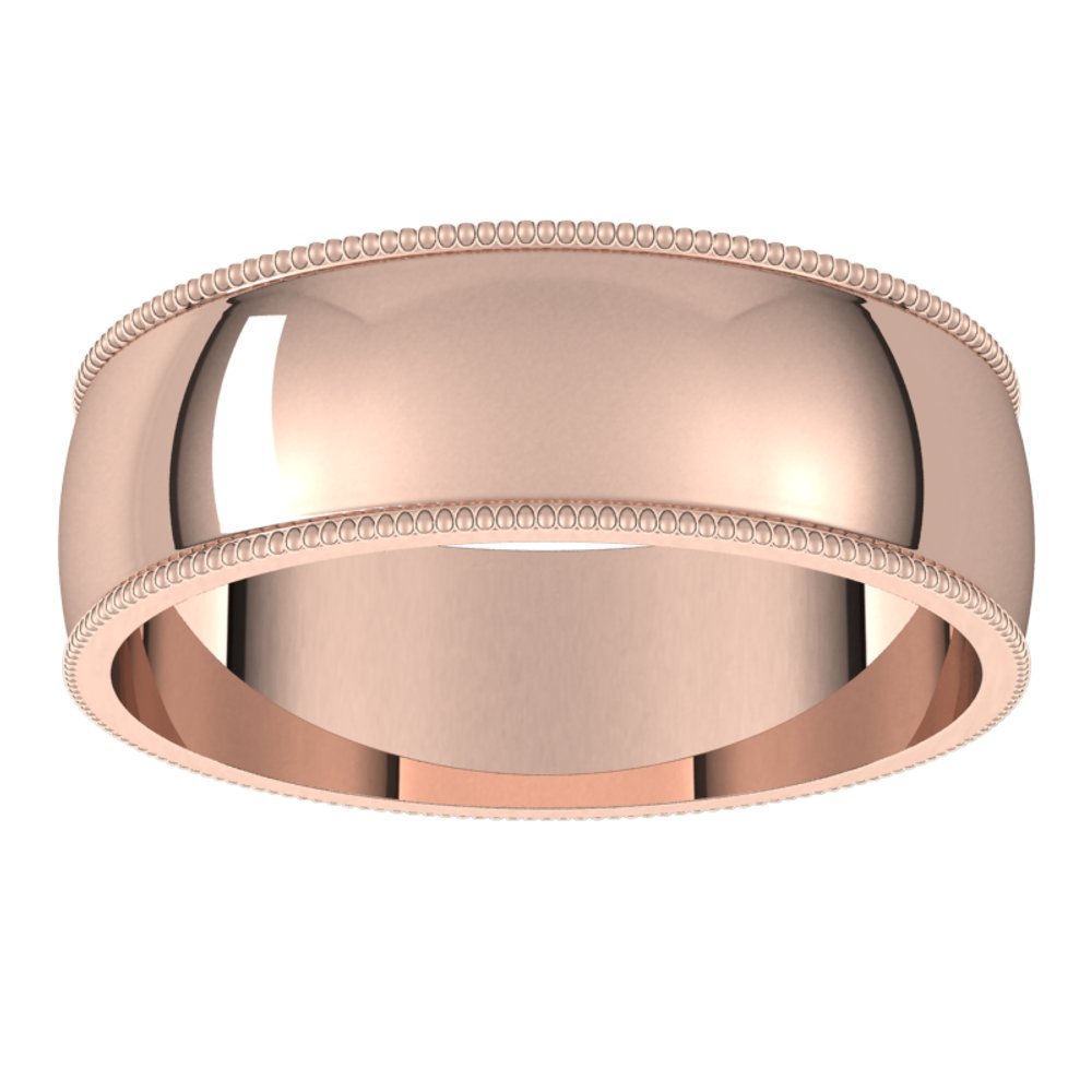 14K Rose 6 mm Milgrain Half Round Light Band Size 7