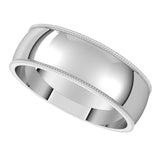 Platinum 6 mm Milgrain Half Round Light Band Size 12.5