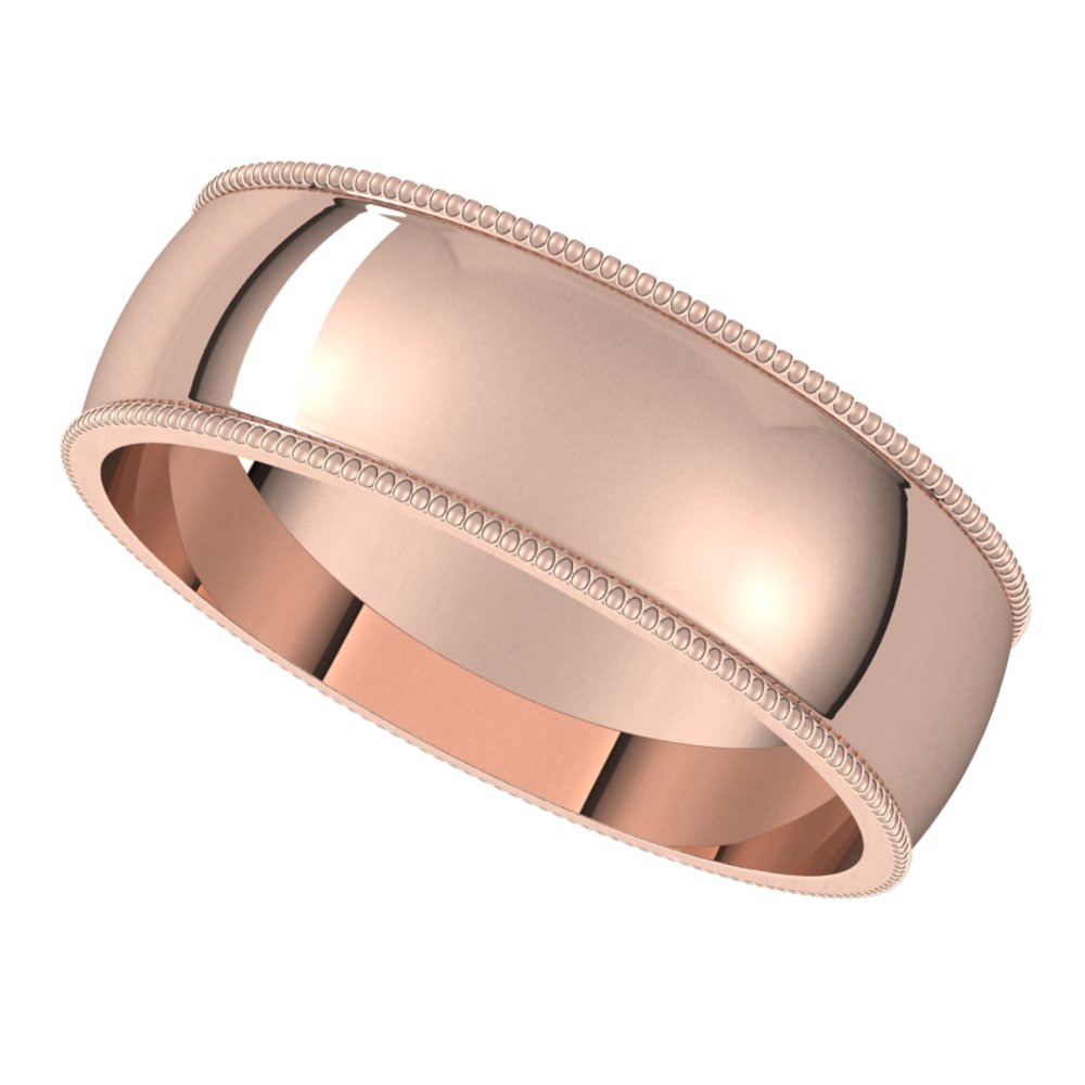 14K Rose 6 mm Milgrain Half Round Light Band Size 7