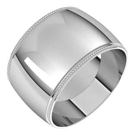 14K White Gold 12 mm Lightweight Milgrain Half Round Band Size 6.5