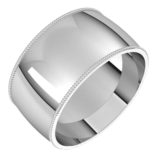 Sterling Silver 10 mm Milgrain Half Round Comfort Fit Band Size 10.5