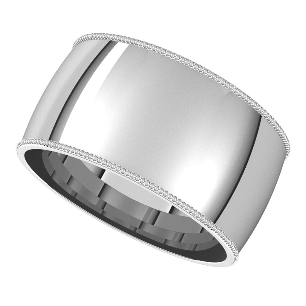 Sterling Silver 10 mm Milgrain Half Round Comfort Fit Band Size 10.5