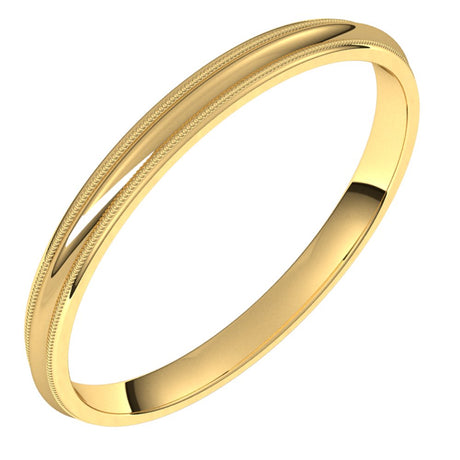 14K Yellow Gold 2 mm Milgrain Comfort-Fit Half Round Band Size 5.5