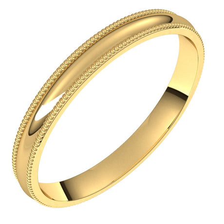 14K Yellow Gold 2.5 mm Lightweight Milgrain Comfort-Fit Half Round Band Size 5