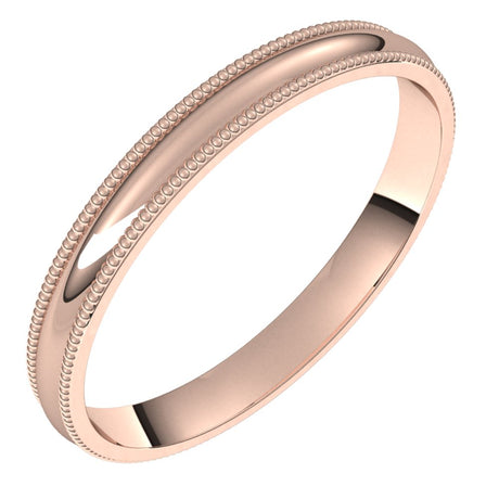 14K Rose Gold 2.5 mm Milgrain Comfort-Fit Half Round Band Size 4.5