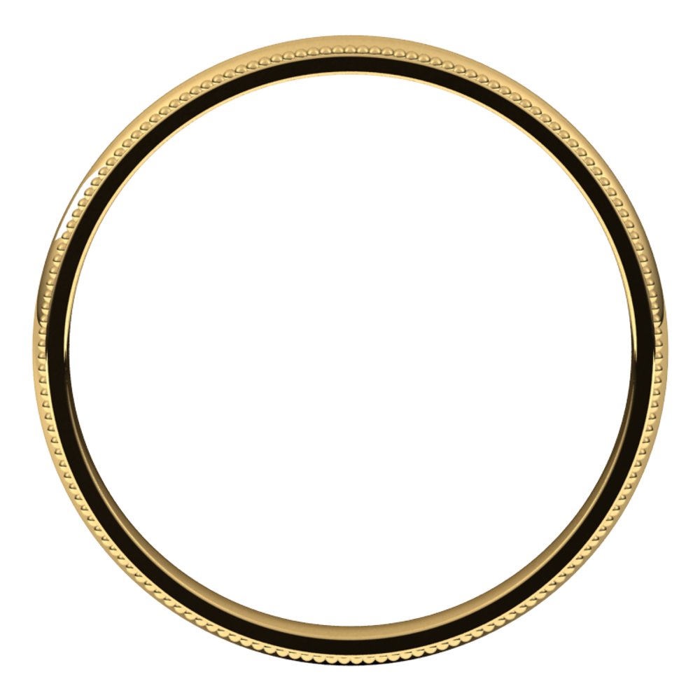 14K Yellow 2.5 mm Milgrain Half Round Comfort Fit Light Band