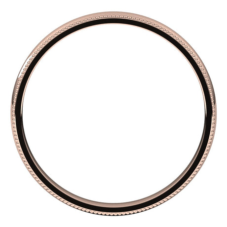 14K Rose 2.5 mm Milgrain Half Round Comfort Fit Band Size 6.5