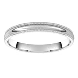 Platinum 2.5 mm Milgrain Comfort-Fit Half Round Band Size 7