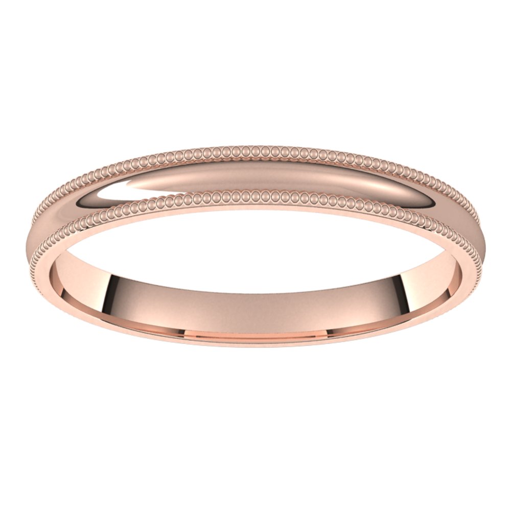10K Rose Gold 2.5 mm Lightweight Milgrain Comfort-Fit Half Round Band Size 6.5