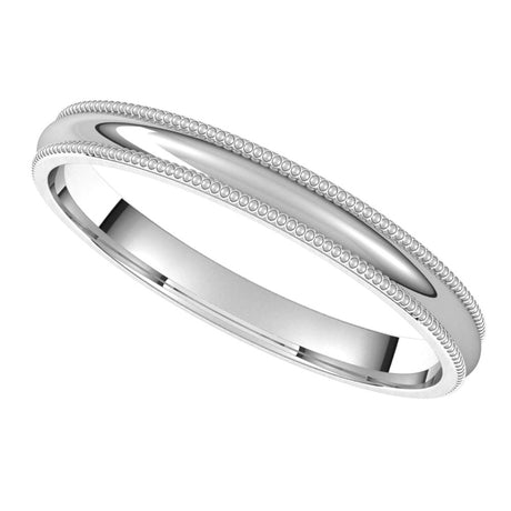 Sterling Silver 2.5 mm Milgrain Comfort-Fit Half Round Band Size 8.5