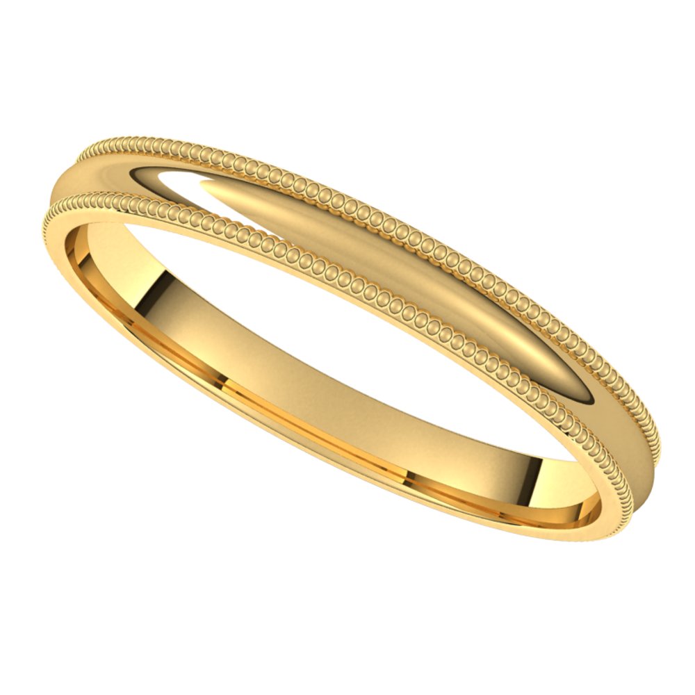 14K Yellow 2.5 mm Milgrain Half Round Comfort Fit Band