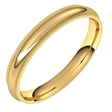 18K Yellow 3 mm Milgrain Half Round Comfort Fit Band Size 8