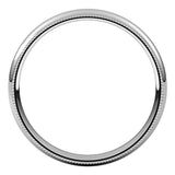 Platinum 3 mm Milgrain Half Round Comfort Fit Band Size 6.5