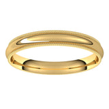 10K Yellow 3 mm Milgrain Half Round Comfort Fit Band