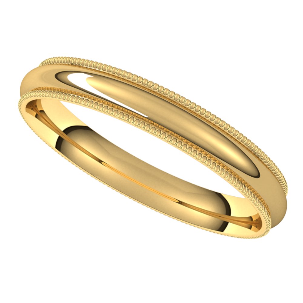 18K Yellow 3 mm Milgrain Half Round Comfort Fit Band Size 8